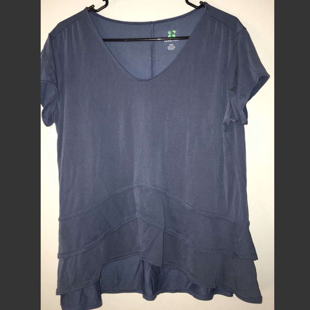 NWOT Green Tea Blue Double Ruffle Short Sleeve
